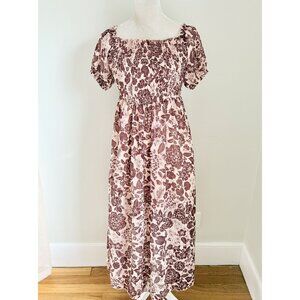 Floral Smocked Off-Shoulder Maxi Dress By Shein S 6 Beige & Brown